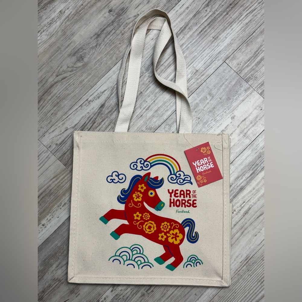 NWT Foodland Hawaii Lunar New Year of the Horse Canvas Tote Bag